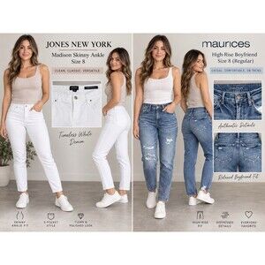2 Pair Women’s Jeans Lot Size 8 Jones NY Skinny Ankle Maurices Boyfriend